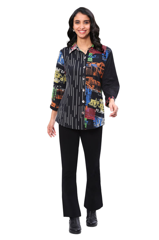 Parsley & Sage Plus Size Multi Block Color Katherine Shirt 25W225GP