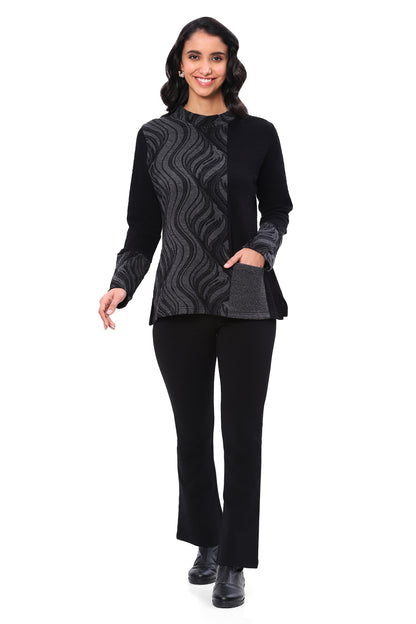Parsley & Sage Plus Size Black/Grey Trish Pocket Top 25W246C21P