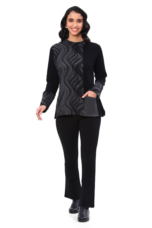 Parsley & Sage Plus Size Black/Grey Trish Pocket Top 25W246C21P