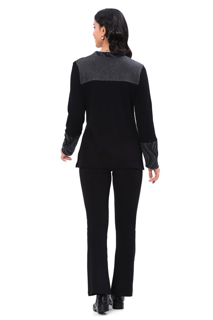 Parsley & Sage Plus Size Black/Grey Trish Pocket Top 25W246C21P