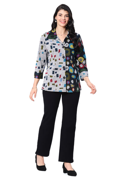 Parsley & Sage Plus Size Multi Onyx Button Front Shirt 25W265GP