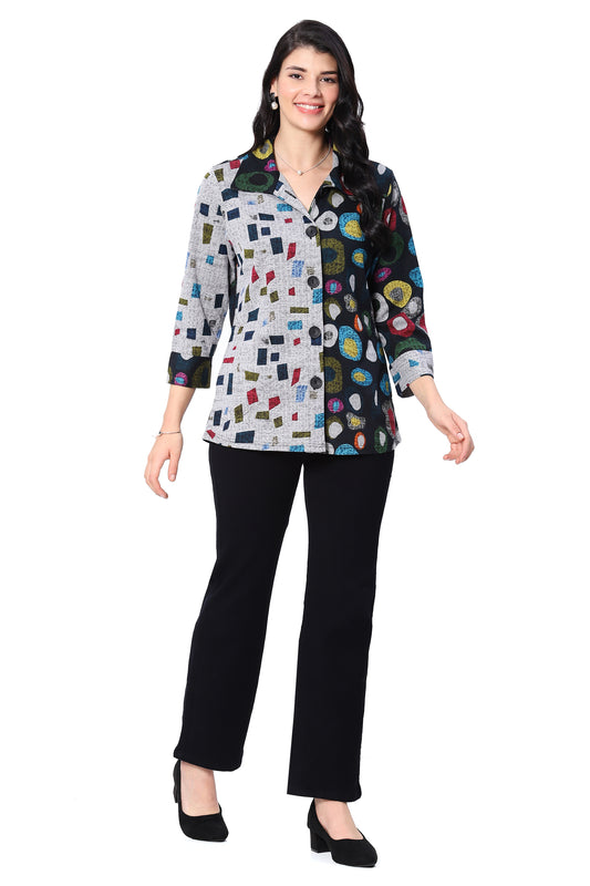 Parsley & Sage Plus Size Multi Onyx Button Front Shirt 25W265GP