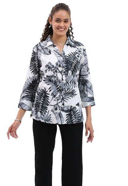 Parsley & Sage Black/White Printed Button Front Shirt 26T05GP