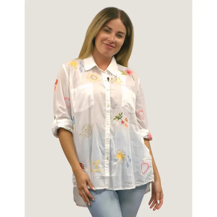 Caite & Kyla Plus Size Sheer White Rachelle Shirt KYRE458 – Diva