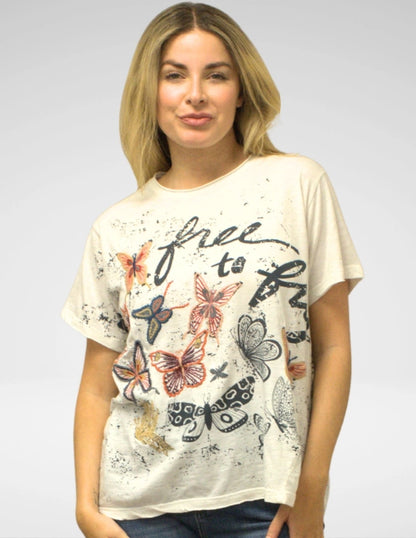 Caite & Kyla Plus Size Ivory Butterfly Tee KSBHC60