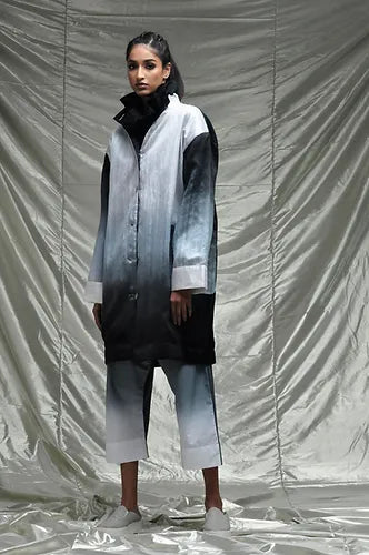 Riteshkumar Grey/White Ombre Silk Dress/Jacket Wind Y