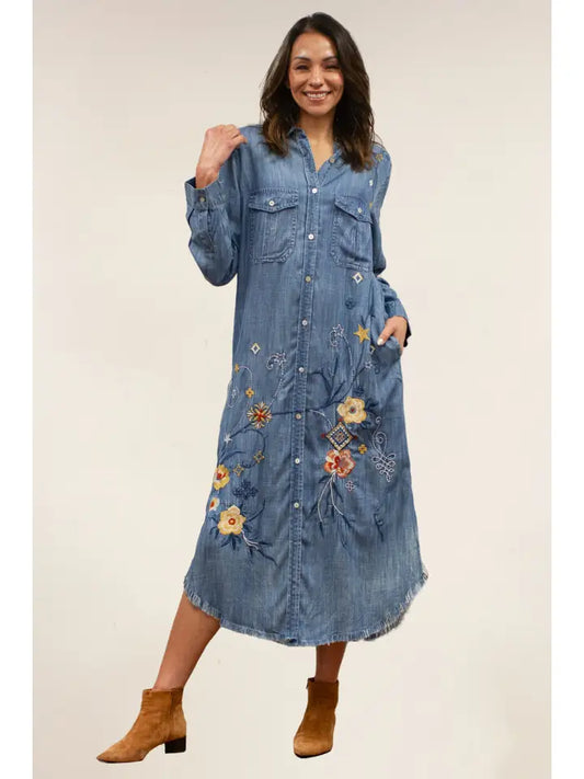 Caite & Kyla Denim Button Front Nika Dress KYVK257