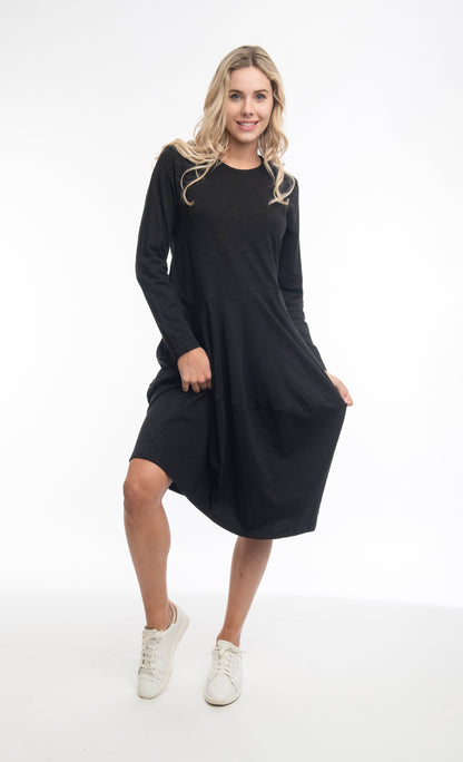 Orientique Black Solid Cotton Bubble Dress 51888