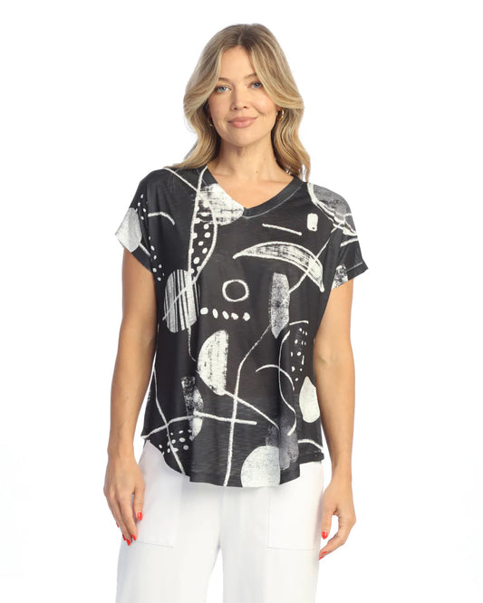 Jess & Jane Plus Size Black/White Printed Tee 60-2069X