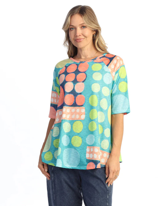 Jess N Jane Multi Dot Raglan A-Line Drape Top 66-2193X