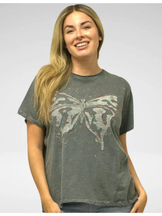 Caite & Klya Plus Size Dark Grey Butterfly Tee KSBHC45