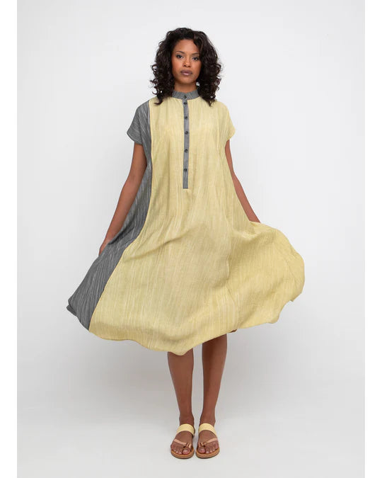 Ozai Plus Size Black Yellow Half Pullover Dress 860148