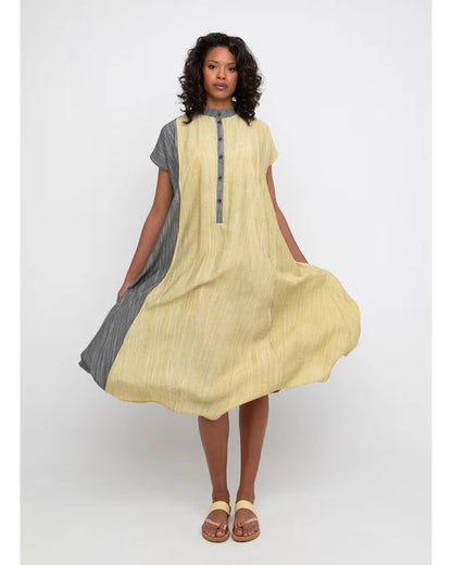 Ozai Plus Size Black Yellow Half Pullover Dress 860148