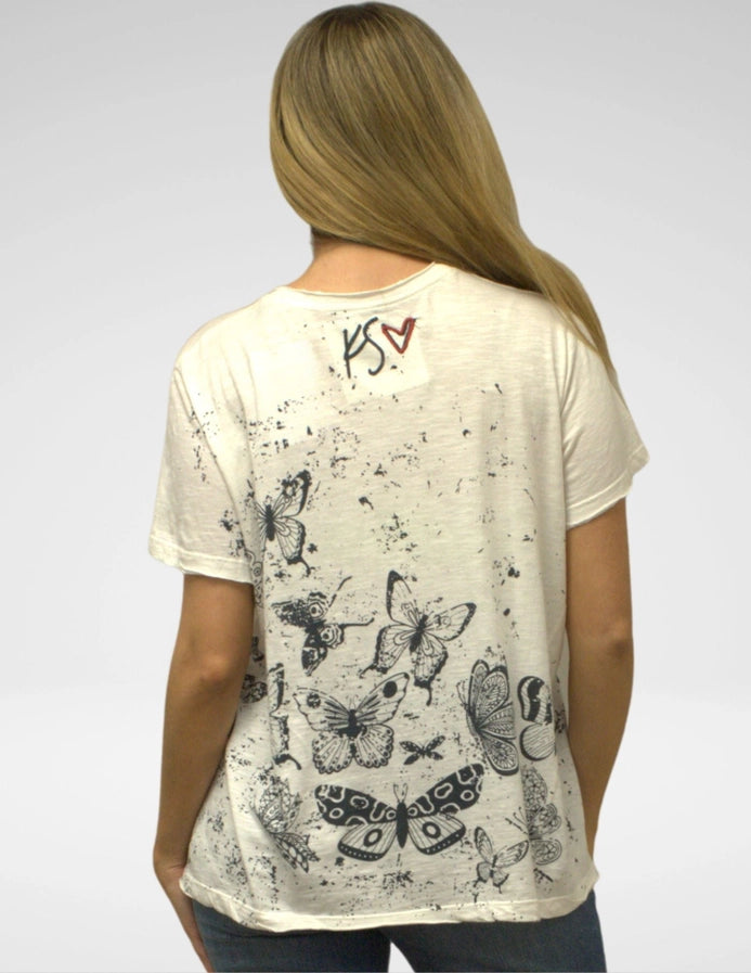 Caite & Kyla Plus Size Ivory Butterfly Tee KSBHC60