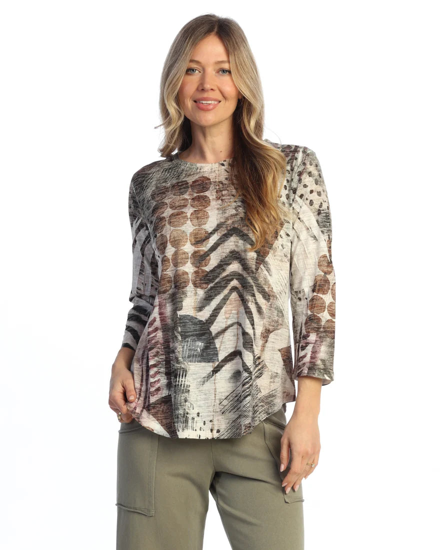 Jess & Jane Printed Nomadic Pullover Top AJ2-2238X