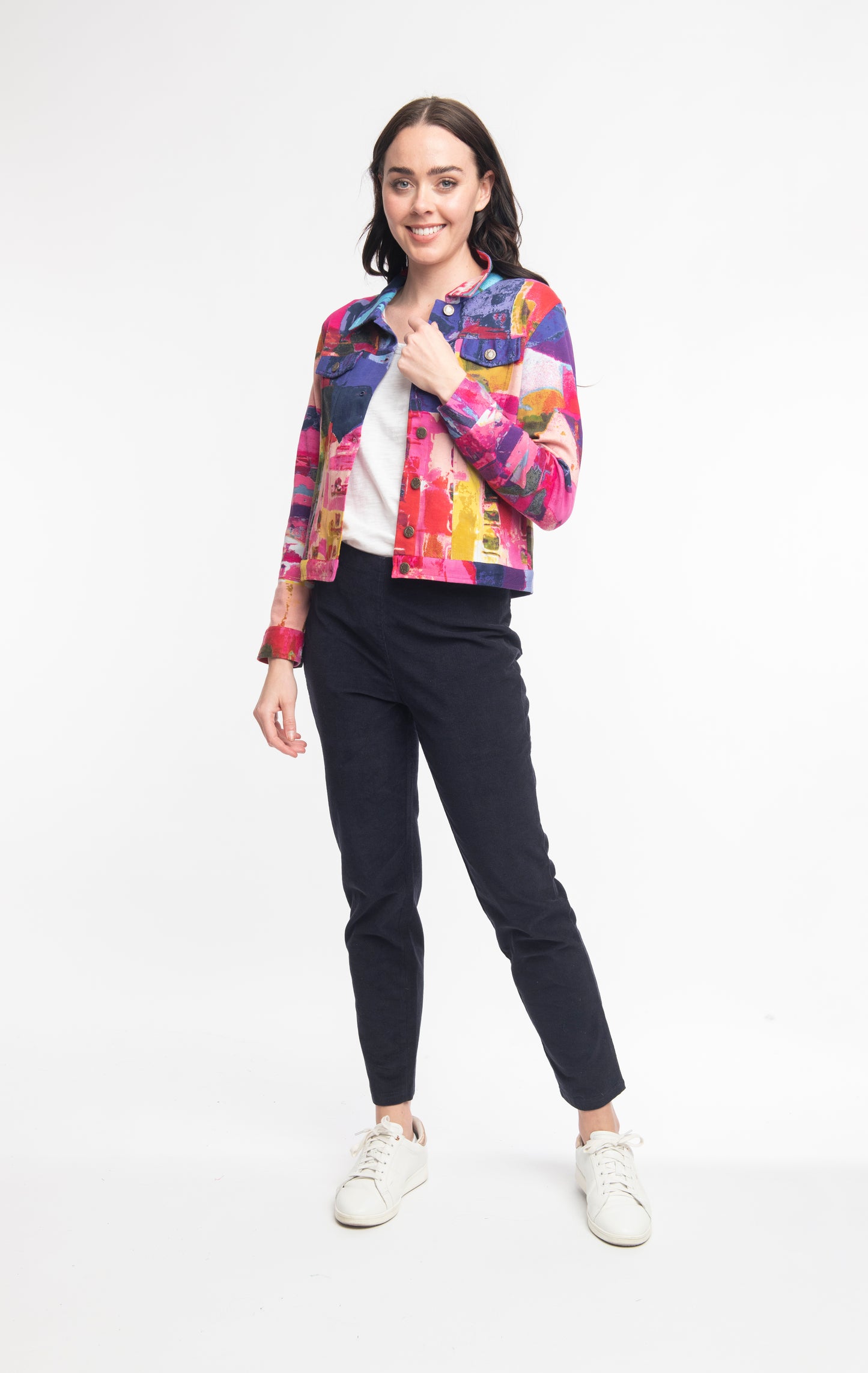 Orientique Plus Size Print Button Front Jacket 22907