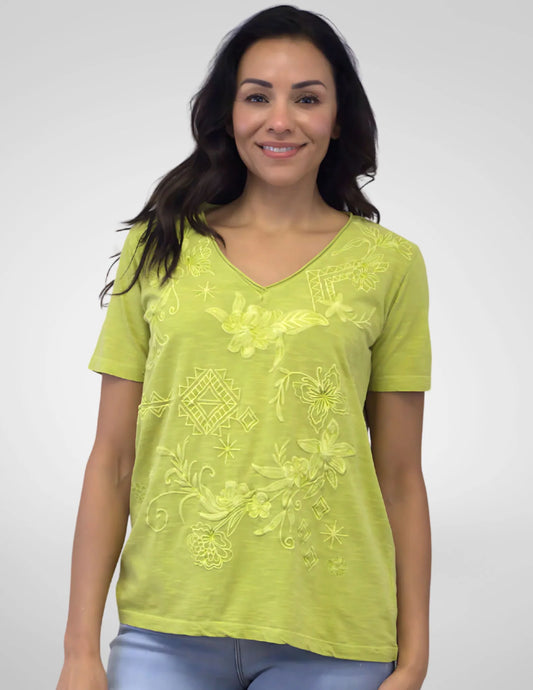 Caite Golden Lime Embroidered Tee CTVK368