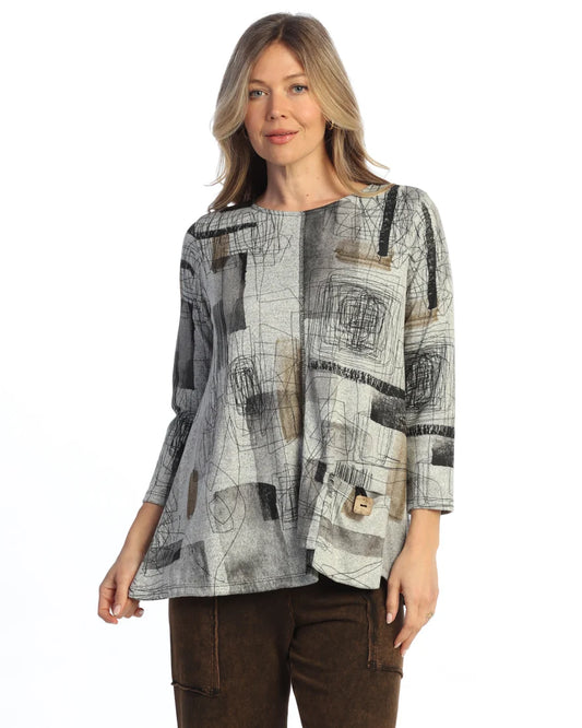 Jess & Jane Grey/Black Printed Scribbles Shirt FB2-2269X