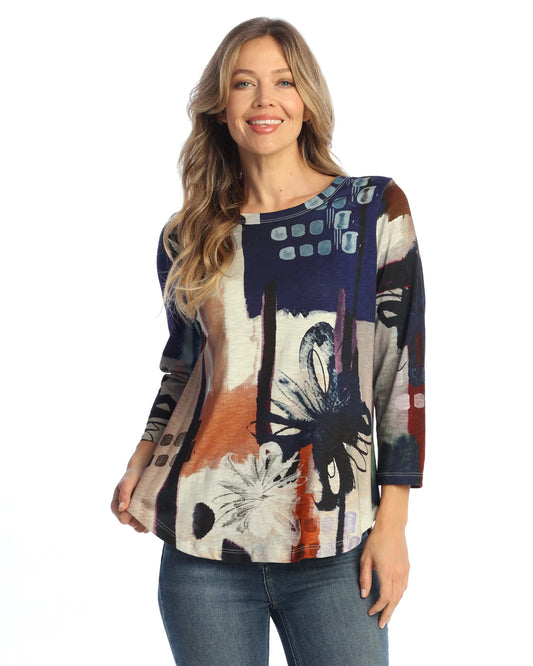 Jess & Jane Plus Size Multi Provence Cotton Top KM1-1494X
