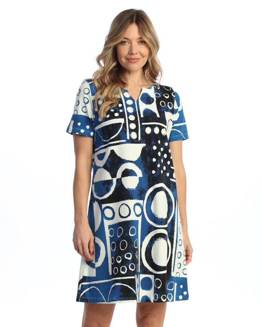 Jess & Jane White/Blue Dottie Cotton Dress KS4-2066X