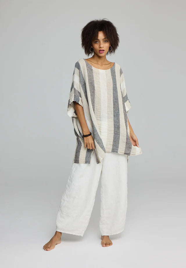 Luukaa Plus Size Tan Multi Stripe Long Tunic 25Y1102