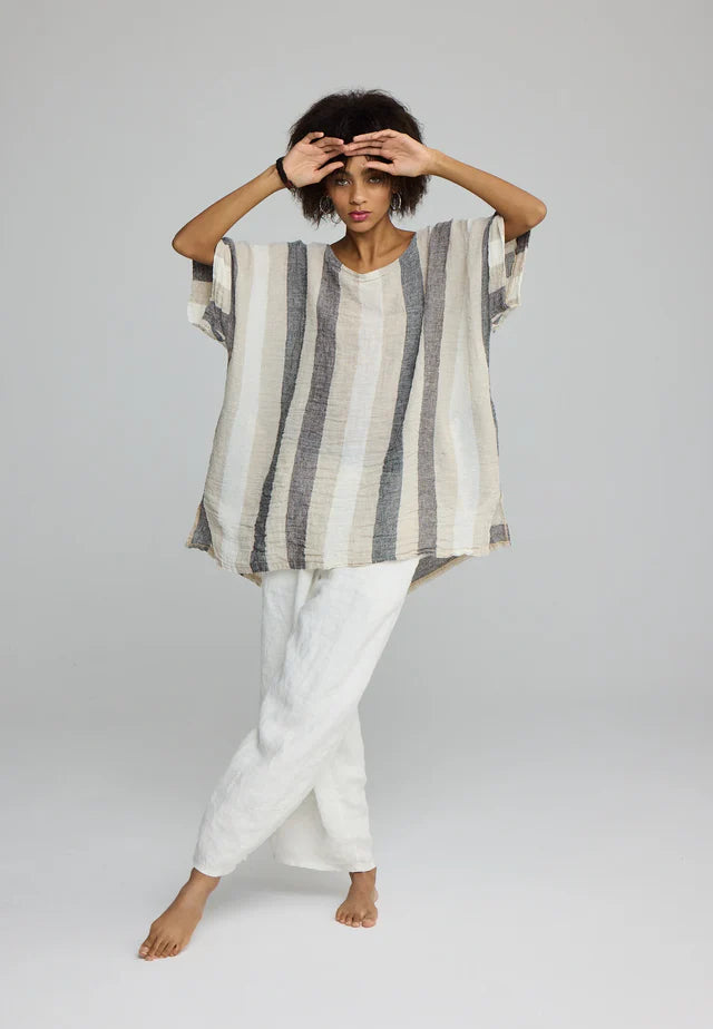 Luukaa Plus Size Tan Multi Stripe Long Tunic 25Y1102