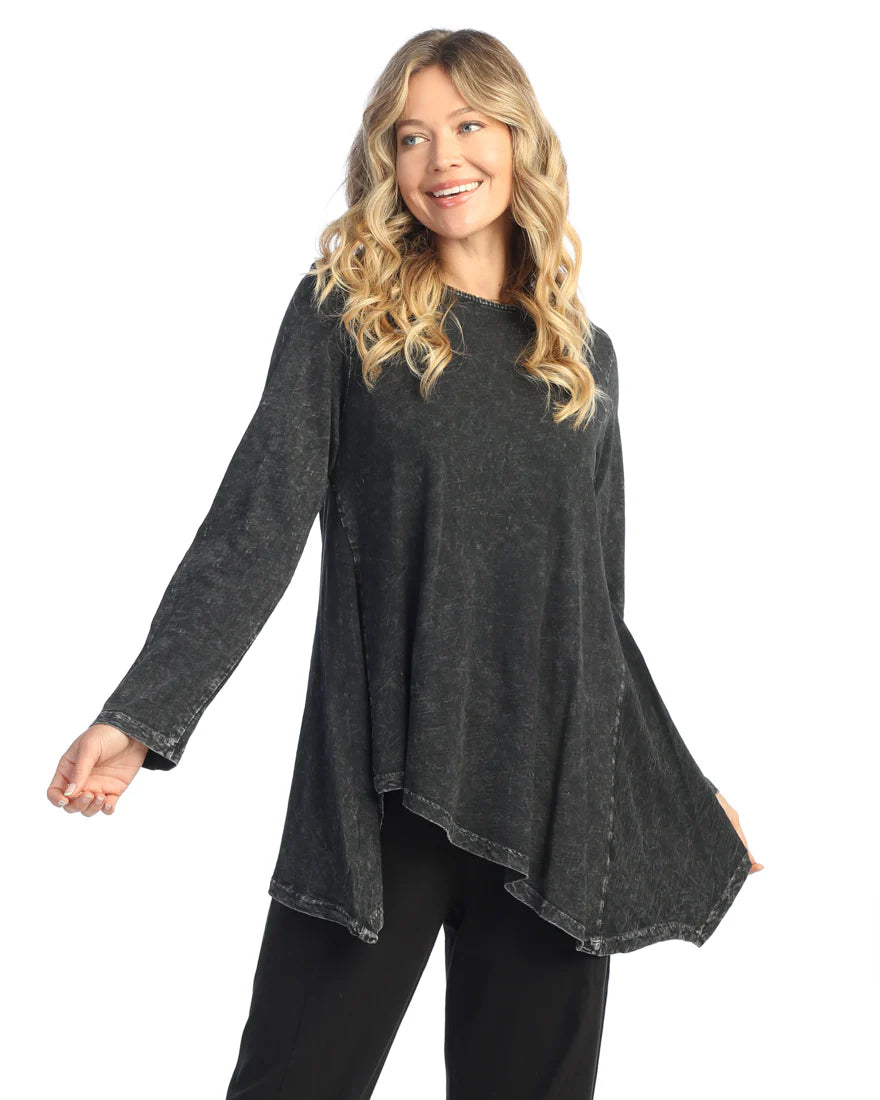 Jess & Jane Plus Size Black Mineral Washed Cotton Asy Tunic M119X