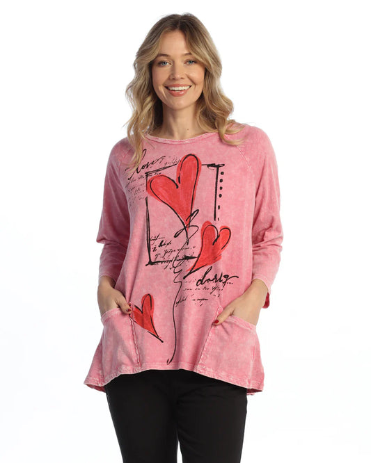 Jess & Jane Pink Heart Flirt Cotton 2 Pocket Tunic M12-2115X