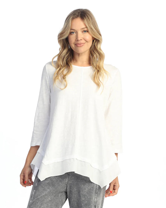 Jess and Jane Plus Size White Mineral Washed Cotton Top M126X