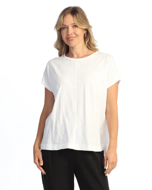 Jess & Jane White Solid Pullover Tee M137X