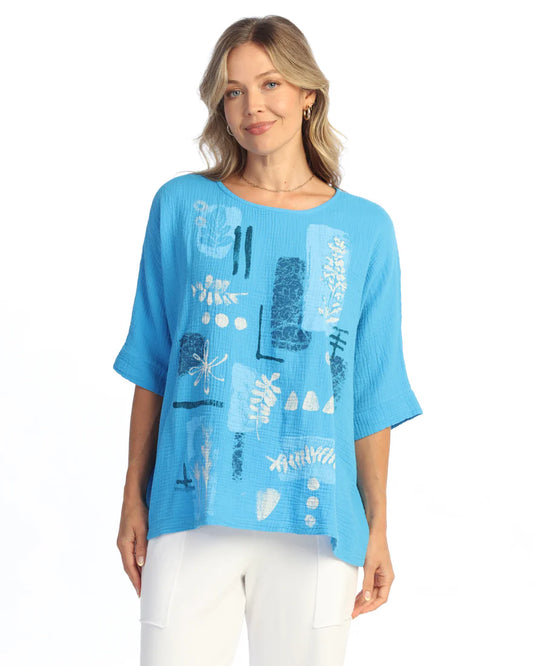 Jess and Jane Blue Gauze Cotton Terra Top M97-2223X