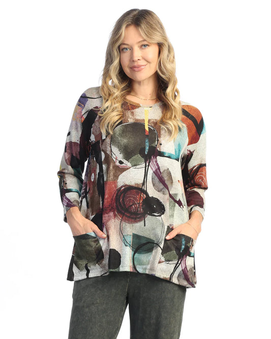 Jess N Jane Plus Size Multi Toscana Brush Patch Pocket Tunic NB1-1856X