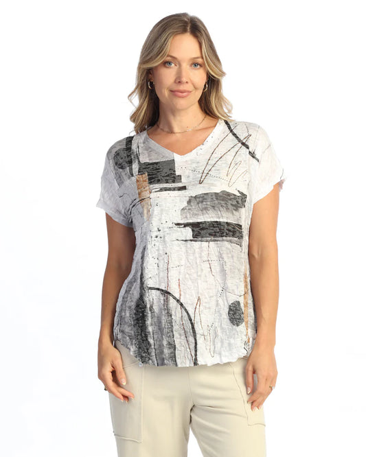Jess & Jane Multi Crushed Tango SS V-NK Top SC1-2199X
