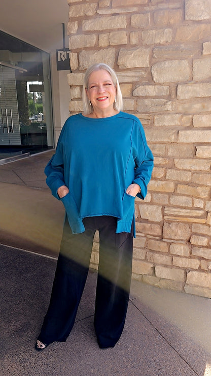 Cotton Lani Teal Pocket High Low Tee J338