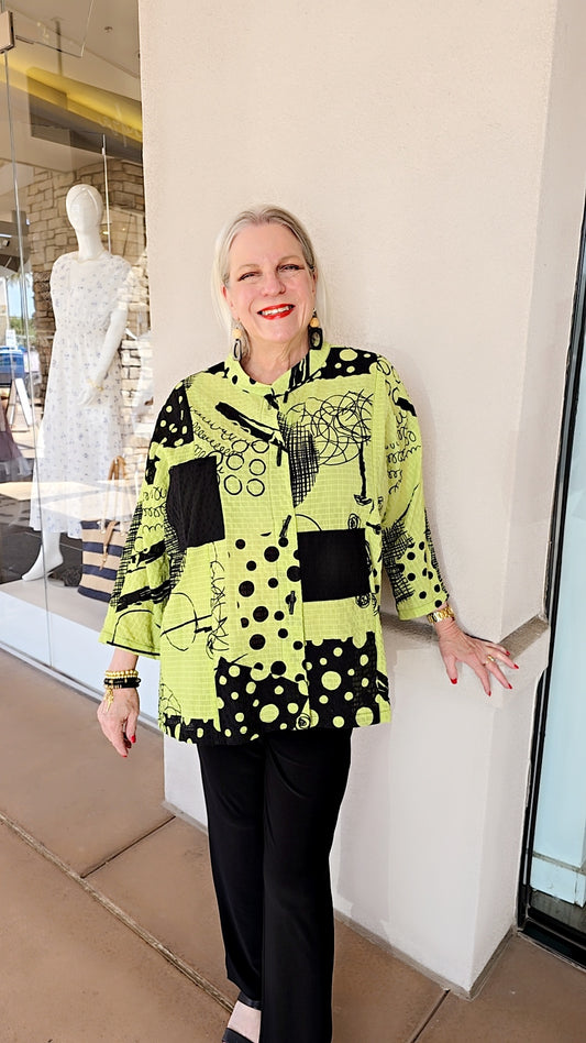Moonlight Lime/Black Printed Button Front Shirt 3817