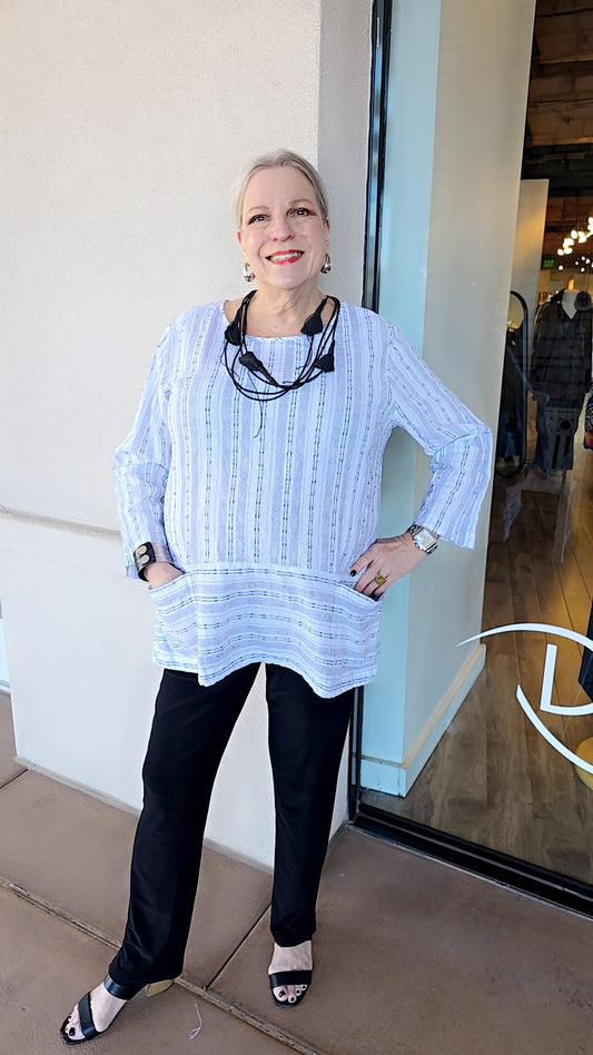 Cut Loose White/Black Linen/Cotton 2 Pocket Top 5147691