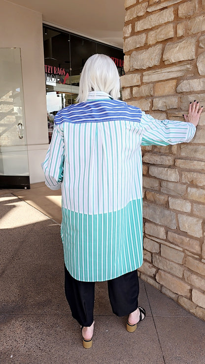 Lior White/Blue Striped Shirt Dress-Debra