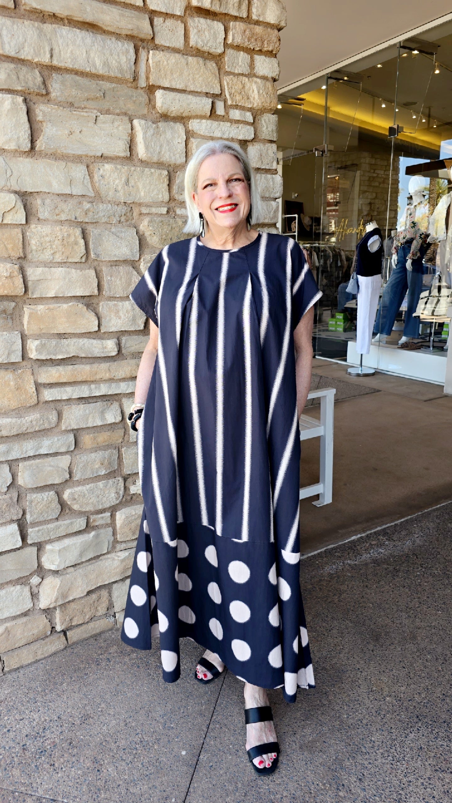 Kedem Sasson Black/Tan Dot Pullover Tie Dress B704