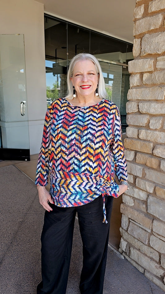 Multiples Multi Print 3/4 Slv Scoop Neck Tee M36106TM