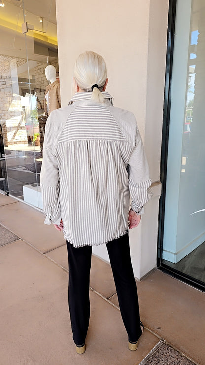 Multiples Plus Size Grante Cuffed Raglan Button Shirt M45506BM