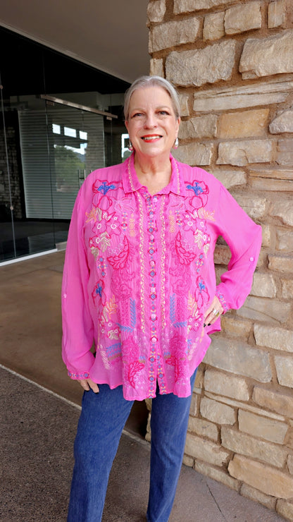 Johnny Was Gin Fizz Pink Luisa Shirt C18425-E