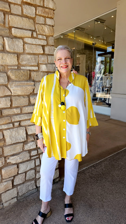 Lyng Designs Mustard Dot Button Front Tunic AS1322R