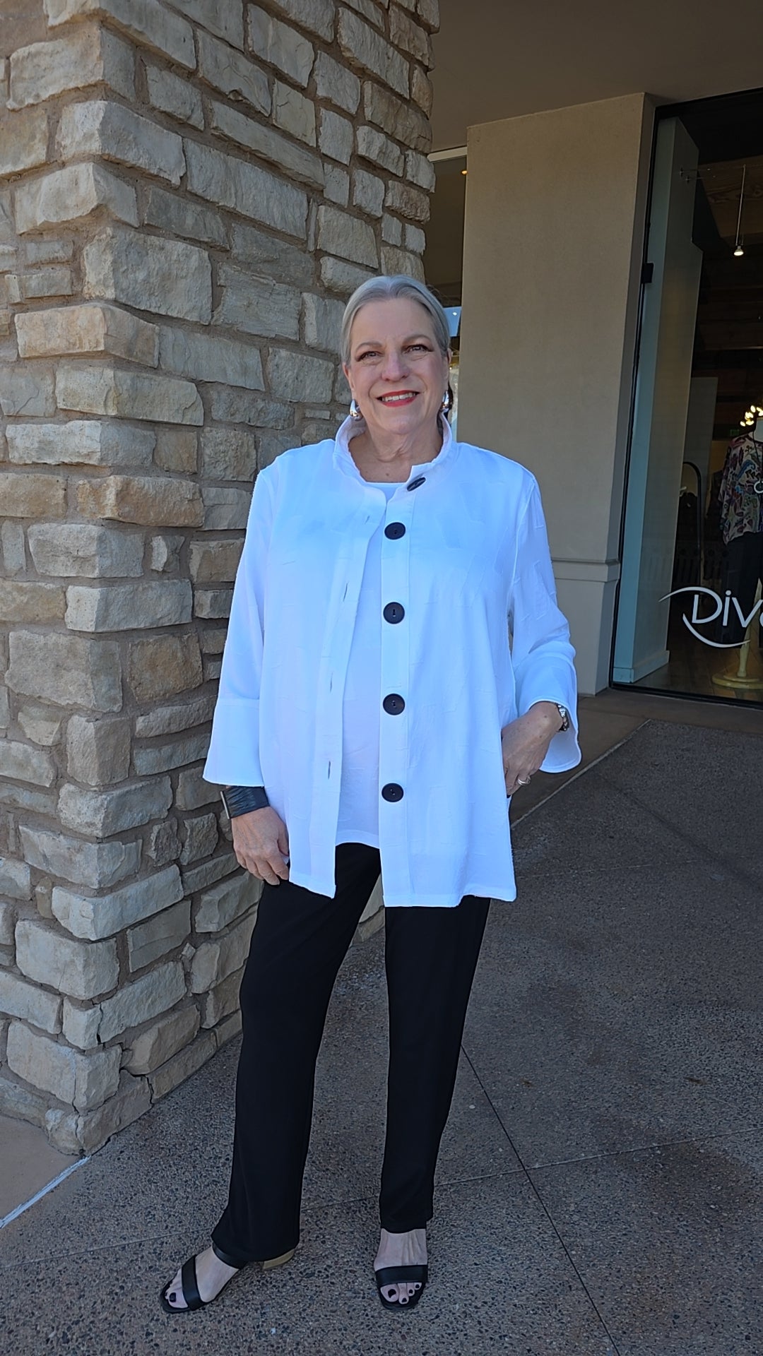 Multiples Multi Print Elbow Flounce Slv Button Front Shirt M16609JM