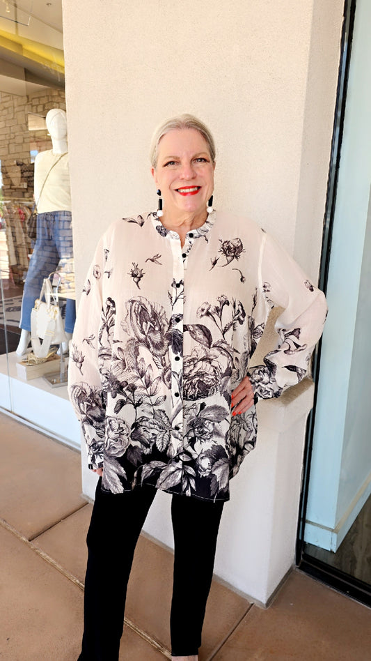 Johnny Was White/Black Ruffle Cuff Virelle Blouse W12526-6