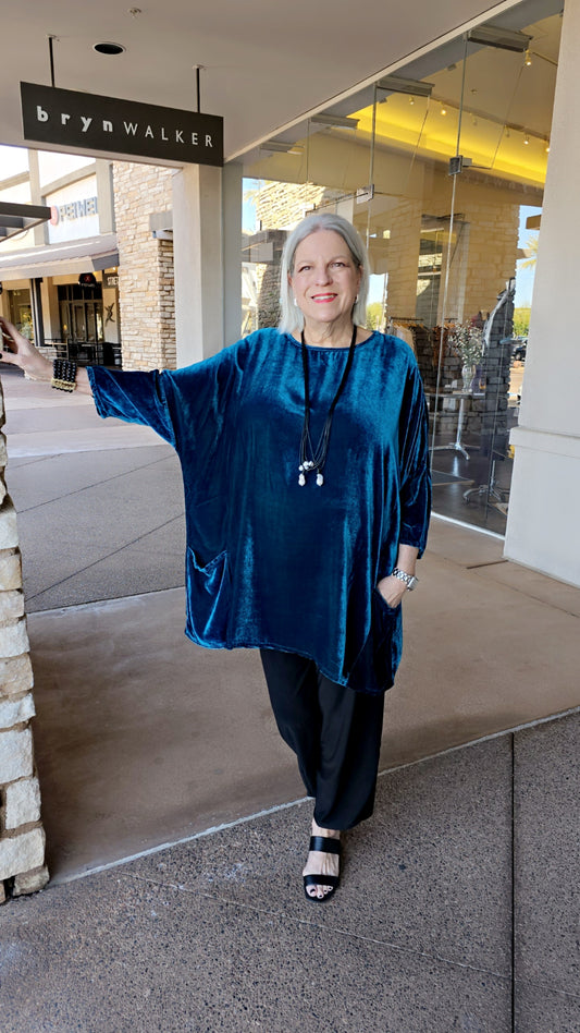 Cut Loose One Size Oversized Peacock Velvet 2 Pocket Tunic 6996024