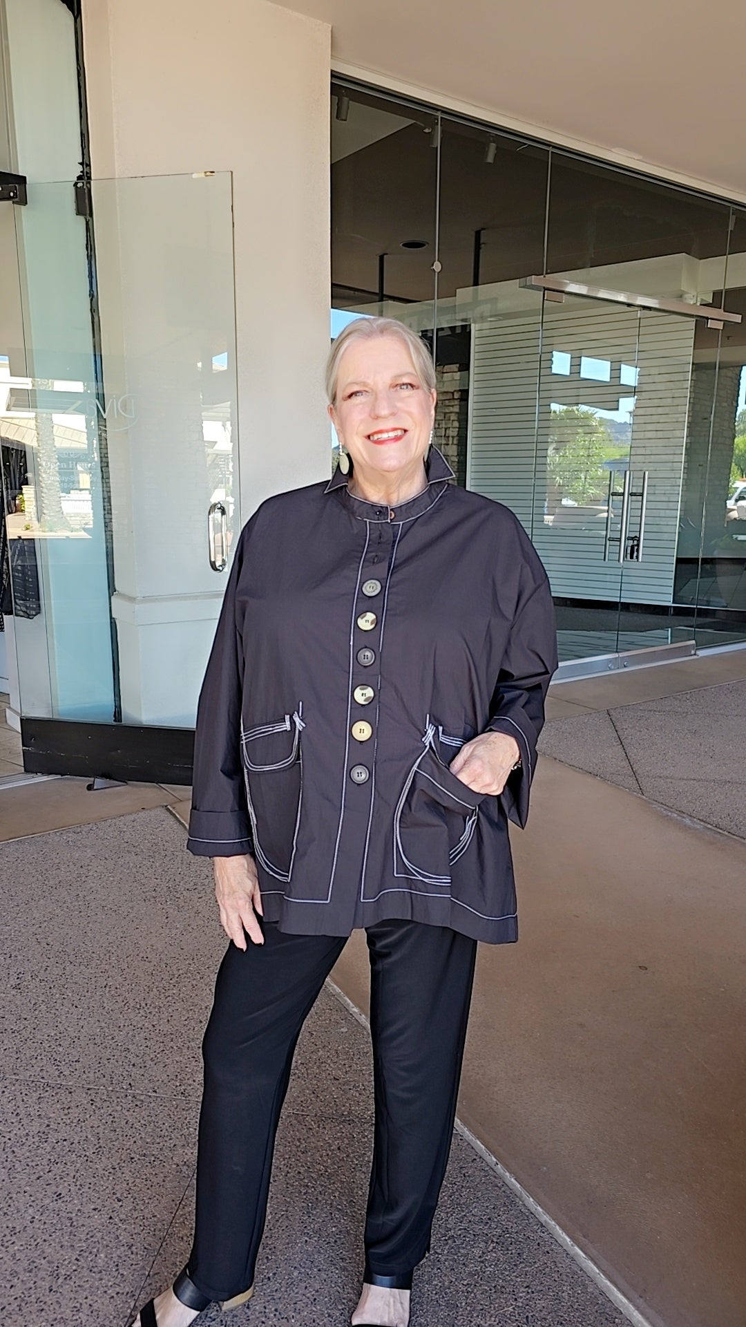 Kedem Sasson Black Button Front Pocket Shirt P49