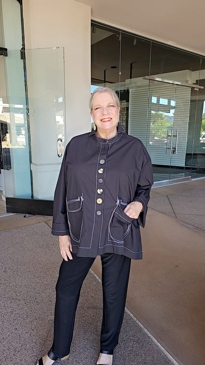 Kedem Sasson Black Button Front Pocket Shirt P49