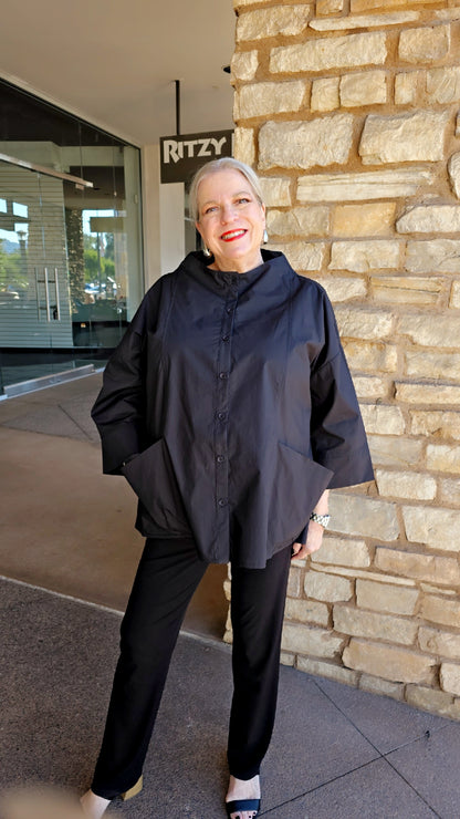 Ozai Black Cotton 2 Pocket Button Down Top 860178