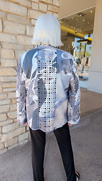 Lemongrass Grey Square Hole One Button Closure Jacket S6WJ749A