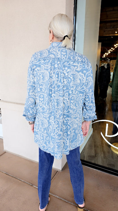 Multiples Plus Size Denim Print Button Front Shirt M16208BW